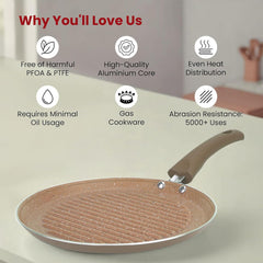 Kuber Industries Aluminium 3 Layer Grill Pan Non Stick Tandoori Tawa for Sandwich, Omelett, Chicken Cooking | Grill Pan with Handle | Black & Golden