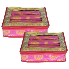 Kuber Industries Multipurpose Bareque Seamless Design Laminated 3 Rod Bangle Box/Organizer/Case With Tranasparent Top - Pack of 2 (Pink)-47KM0443