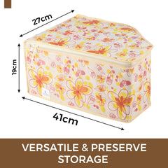 Kuber Industries Blouse Cover | Clothes Storage Bag | Zipper Wardrobe Organizers | Non-Woven Clothes Organiser | Side Transparent Blouse Organizer | Red Flower-Design | Pack of 6 | Ivory