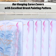 Heart Home Hanging Saree Cover | Brush Painting Pattern Saree Cover | Non-Woven Saree Covers for Home | Saree Cover with Small Transparent view | Pack of 3 | Gray