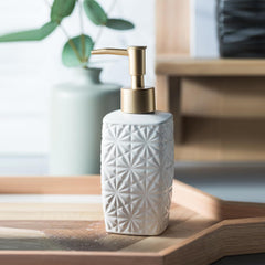 Heart Home Liquid Soap Dispenser | Stoneware | Bathroom Sanitizer, Shampoo Dispenser | Ceramic Handwash Bottle for Kitchen | Soap Dispenser for Wash Basin | Bathroom Accessories | 310ml (White)