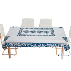 Heart Home Dining Table Cover | Tabletop Cover | Table Buffet Cover | Table Linen Cover | 6-Seater Table Cloth | Table Cloth Cover | Blue Tree | DTC | 60x90 Inch | White