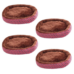 Kuber Industries Dog & Cat Bed|Soft Plush Top Pet Bed|Oxford Cloth Polyester Filling|Medium Washable Dog Bed|Circular Cat Bed with Rise-Edge Pillow|QY039RC-M|Red & Coffee (Pack of 4)