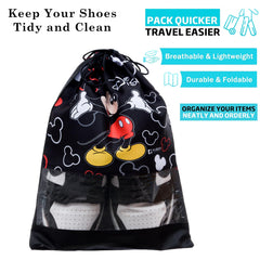 Heart Home Disney Mickey Shoe Cover | Travel Shoe Storage Bags | Polyester Storage Bag | Drawstring Shoe Cover | Shoe Organizer with Clear window | Pack of 6 | Black