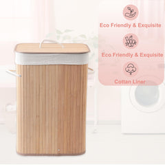 Kuber Industries 72 Ltr Rectangular Bamboo Laundry Basket For Clothes With Lid | Washing Clothes Storage Bag & Laundry Box - Light Brown