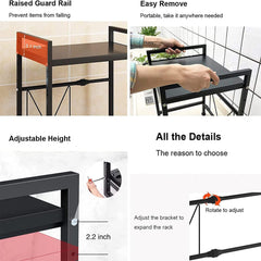 Kuber Industries Microwave Oven Rack|Telescopic Storage Rack|Microwave Shelf Stand with Hanging Hooks|Kitchen Counter Shelf Organizer Pack of 5 (Black)