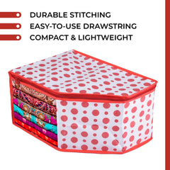 Heart Home Blouse Cover | Clothes Storage Bag | Zipper Wardrobe Organizers | Non-Woven Clothes Organiser | Side Transparent Blouse Organizer | Dot-Design | Pack of 12 | Red