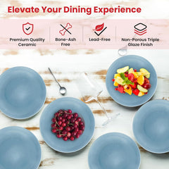 Kuber Industries 12 Pcs Ceramic Dinner Set | Bowl Plates Serving Spoon | Dishwasher & Microwave Safe | Kitechen Crockery Set for Dining & Gifting | Lead Cadium Bone-Ash free | Blue