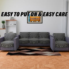 Heart Home Sofa Cover | 3+1 Seater Sofa Slip Cover Set | Digital Painting Sofa Cover | SUEDE Ultra Sonic Couch Cover | Sofa Slipcover Set Living Room | Gray