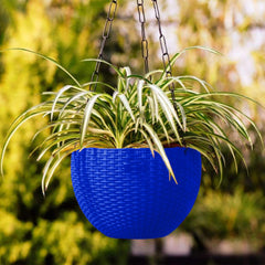 Kuber Industries Plastic Hanging Flower Pot for Balcony & Railing Set of 7 (Blue) 53KM3813