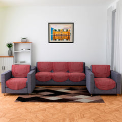 Heart Home Sofa Cover | Net Sofa Slipcover Set | Sofa Cover for Living Room | Sofa Cover for Hall | 5-Seater Sofa Cover for Home Decor | Dot Sofa Cover Set | Maroon