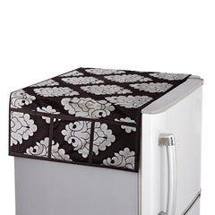Kuber Industries Flower Design 3 Pieces PVC Fridge Mats,2 Piece Handle Cover and 1 Piece Fridge Top Cover (Brown) CTKTC33686