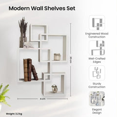 Kuber Industries Wooden 4 Intersecting Wall Mount Wooden Wall Shelf for Bedroom & Living Room | DIY Assembly Book Shelves for Home Library | Wall Rack Shelf for Decor | White