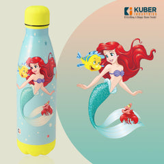 Kuber Industries 500 ml Water Bottle with 2 Lids | Disney Mermaid | Stainless Steel Bottle for Travel & Sports | BPA-Free Insulated Sipper Bottle for Adults & Kids with Straw | Sky Blue | Pack of 6