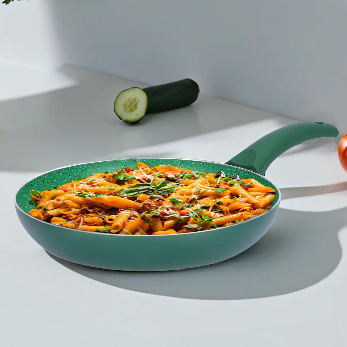 Heart Home Non-Stick Aluminum Frying Pan with Handle | Lightweight Induction Pan for Omelettes & Fish Cooking & Tadka | Scratch Resistent, Gas & Induction Compatible | Light Green