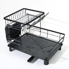 Homestic 2 Tier Iron Kitchen Rack with Utensils Basket Drainer | Dish Drainer Basket for Kitchen | Multipurpose Kitchen Stand | Large Capacity| Space Saving| Black