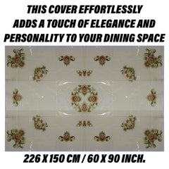 Heart Home Dining Table Cover | PVC Table Cloth Cover | 6 Seater Table Cloth | Flower Almond Table Cover | Table Protector | Table Cover for Dining Table | 60x90 Inch | Cream