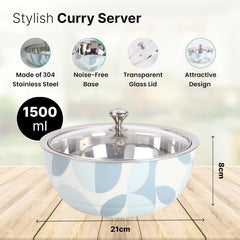 Kuber Industries Pack of 6 Stainless Steel Insulated Hotpot Roti Box with Transparent Glass Lid - 1.5L Chapati Casserole for Serving -Light Blue