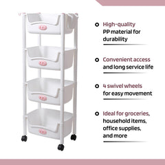 Kuber Industries (Set of 3) Slim Storage Organizer Rack | 4-Layer Rack for Storage | Laundry Organizers and Storage Racks | Side Rack for Kitchen | White