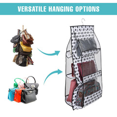 Heart Home Hanging Organizer|Handbag Organizer|Hanging Purse for Wardrobe|Transparent Clutch Organizer|Handbag Storage for Closet|Dot 6 Pocket Hanger|Black