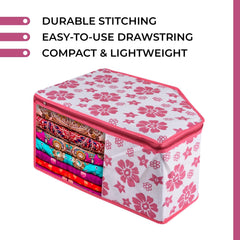 Heart Home Blouse Cover | Clothes Storage Bag | Zipper Wardrobe Organizers | Non-Woven Clothes Organiser | Side Transparent Blouse Organizer | Flower-Design | Pack of 12 | Pink