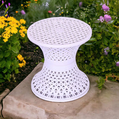 Heart Home Seating Stool | Plastic Mesh Damroo Stool | Both Sided Stool for Guestroom | Damroo Style Stool | Stool for Graden | Stool for Balcony | White