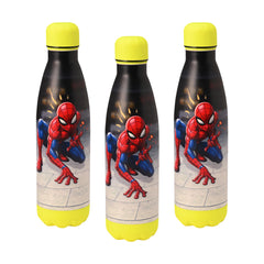 Kuber Industries 500 ml Water Bottle with 2 Lids | Marvel Spiderman | Stainless Steel Bottle for Travel-Gym & Sports | BPA-Free Insulated Sipper Bottle for Adults & Kids with Straw | Red | Pack of 3