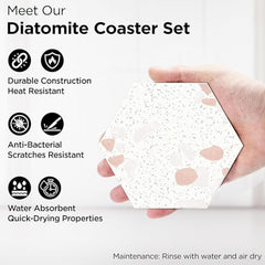Kuber Industries 36 Pcs Diatomite Tea Coaster with Holder - Water Absorbent Hexagonal Tea Cup & Water Glass Cover Top Lid for Teapoy- Cream