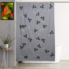 Kuber Industries Floral Design 7 Feet Shower Curtain with 8 Hooks (Grey)-CTKTC030384