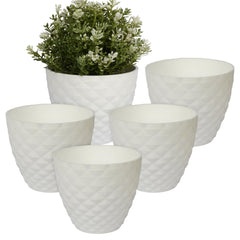 Kuber Industries Flower Pot | Flower Planter Pots for Indoor | Flower Pots for Outdoor | Pot for Garden & Balcony Flowering | Flower Plants Pot | Diamond Flower Pot | 6 Inch | Pack of 5 | White