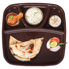 Heart Home Serving Plate|Plate Set for Dinner|Unbreakable Plastic Plates|Microwave Safe Plates|Food Organizer with 4 Partitions|Set of 2 (Sky Blue & Brown)