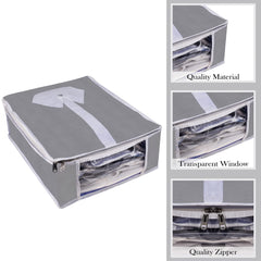 Heart Home Shirt Cover | Foldable & Durable Wardrobe Organizer | Non Woven Shirt Organizer for Home & Traveling with Transparent Window | Pack of 3 | Gray