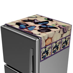 Kuber Industries Fridge Top Cover | Fridge Top Cover with Pockets | Refrigerator Top Cover for Kitchen | Fridge Top Cover with 6 Utility Pockets | Stone Butterfly Fridge Cover | White