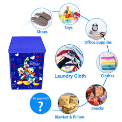 Heart Home Mickey & Friend Print Non-Woven Laundry Basket, Clothes Hamper For Laundry Closet, Bedroom, Bathroom With Lid & Handles (Blue) 54HH4081.