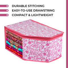 Heart Home Blouse Cover | Clothes Storage Bag | Zipper Wardrobe Organizers | Non-Woven Clothes Organiser | Side Transparent Blouse Organizer | Leaf-Design | Pack of 3 | Pink