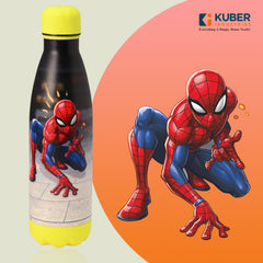 Kuber Industries 500 ml Water Bottle with 2 Lids | Marvel Spiderman | Stainless Steel Bottle for Travel-Gym & Sports | BPA-Free Insulated Sipper Bottle for Adults & Kids with Straw | Red | Pack of 5