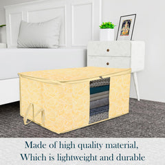 Heart Home Underbed Storage Bag | Clothes Storage Organizer | Blanket Cover with Clear Window | Zipper Closure & Handle Cloth Organizer | Carry-Design | Large | Pack of 4 | Yellow