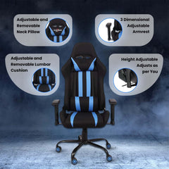 Kuber Industries Ergonomic Office Chairs for Work From Home | Comes with Manual Height Adjustable, Armrest, Headrest & 2D Lumbar Support | Comfy Study Chair for Students with Wheels | Black & Blue