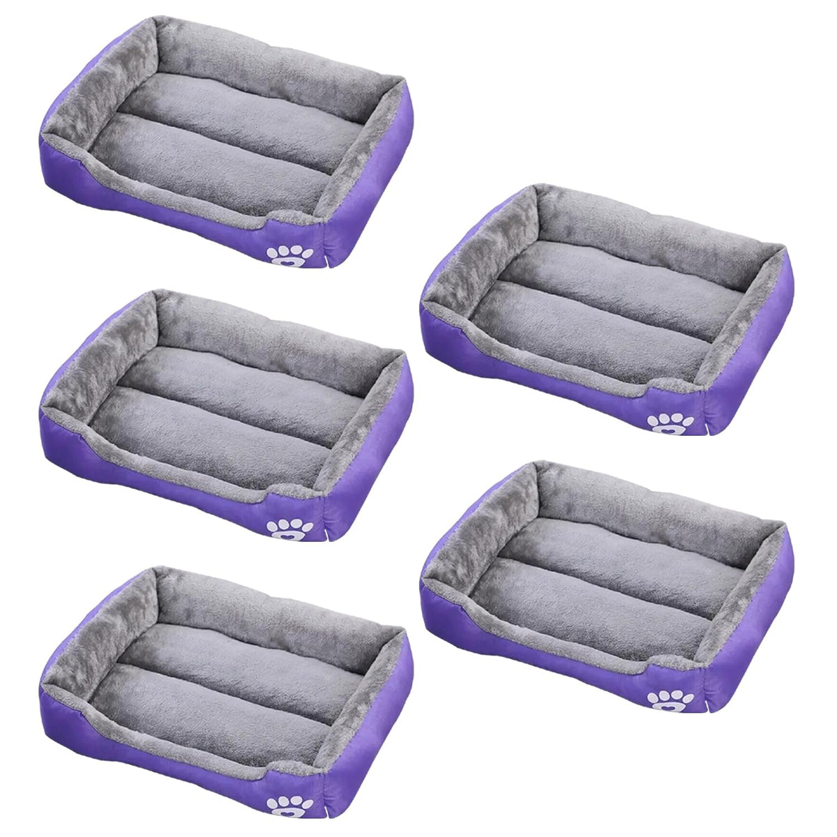Kuber Industries Dog & Cat Bed|Super Soft Plush Top Pet Bed|Oxford Cloth Polyester Filling| Washable Dog Bed|Rectangular Cat Bed with Rise-Edge Pillow|QY036P-M|Purple(Pack of 5)