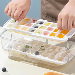 Kuber Industries Pack of 4 Ice Cube Tray with Lid | Ice Cube Storage Box with Ice Scoop | 24 Ice Cube Molds for Freezing | One-Press Demolding | BPA Free | Blue