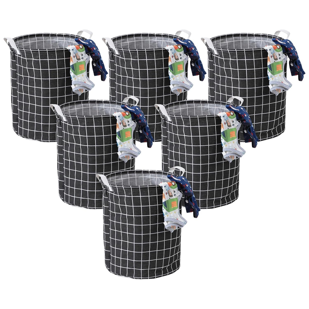 Kuber Industries Laundry Basket For Clothes|Foldable Laundry Hamper|Basket For Toys, Dirty clothes, Storage "45 LTR"-Pack of 6 (Black)