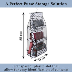 Heart Home Hanging Organizer|Handbag Organizer|Hanging Purse for Wardrobe|Transparent Clutch Organizer|Handbag Storage for Closet|Dot 6 Pocket Hanger|Black