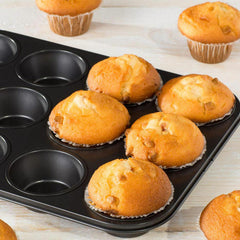 Homestic Pack of 3 12 Slots Non-Stick Cup Cake Tray|Cup Cake Mould for Baking|Idol for Muffin, Small Cake (Black)