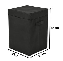 Heart Home Non-Woven Foldable Large Laundry basket/Hamper With Lid & Handles (Black)-44HH0189