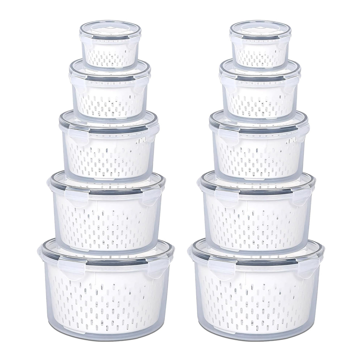 Kuber Industries 10 Pcs Food Containers | Round Storage Box for Fridge | Vegetable Fruit Strainer Basket | Refrigerator Storage Box | Containers With Airtight Lid | HXP00288 | Transparent | Pack of 2