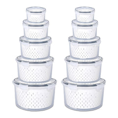Kuber Industries 10 Pcs Food Containers | Round Storage Box for Fridge | Vegetable Fruit Strainer Basket | Refrigerator Storage Box | Containers With Airtight Lid | HXP00288 | Transparent | Pack of 2