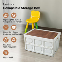 Urbane Home Folding Storage Box for Clothes with Lid | Plastic Box For Underbed Storage | Collapsible and Stackable | Clothing and Closet Organizer | 53x36x29cm | White