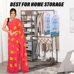 Heart Home Hanging Saree Cover | Brush Painting Pattern Saree Cover | Non-Woven Saree Covers for Home | Saree Cover with Small Transparent view | Pack of 6 | Peach