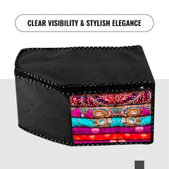 Heart Home Blouse Cover | Clothes Storage Bag | Zipper Wardrobe Organizers | Non-Woven Clothes Organiser | Side Transparent Blouse Organizer | Dot Border | Pack of 12 | Black