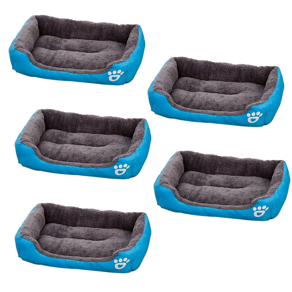 Kuber Industries Dog & Cat Bed|Super Soft Plush Top Pet Bed|Oxford Cloth Polyester Filling|Machine Washable Dog Bed|Rectangular Cat Bed with Rise-Edge Pillow|QY036B-S|Sky Blue (Pack of 5)
